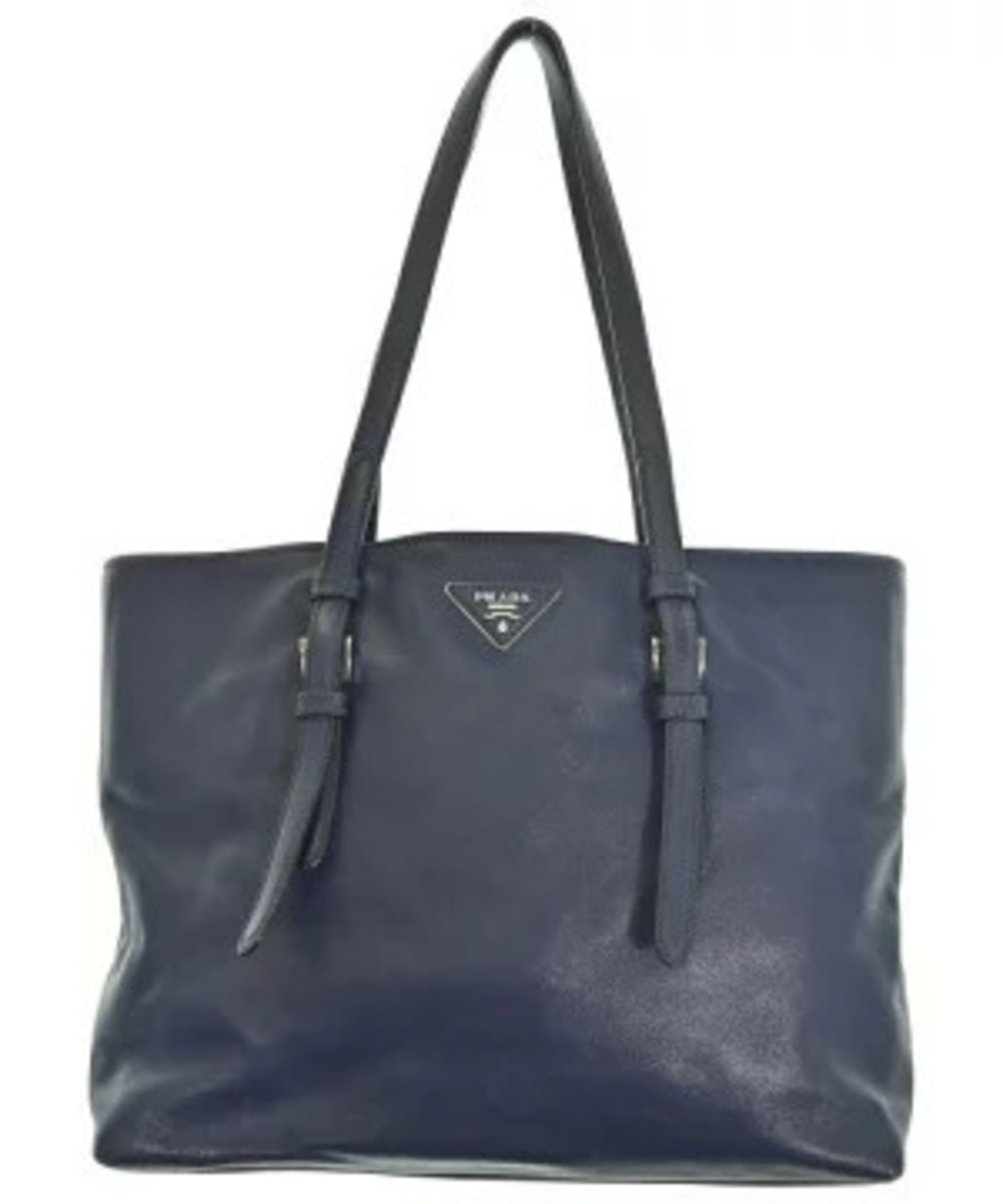 Prada Saffiano Soft Shopping Tote blue leather triangular logo